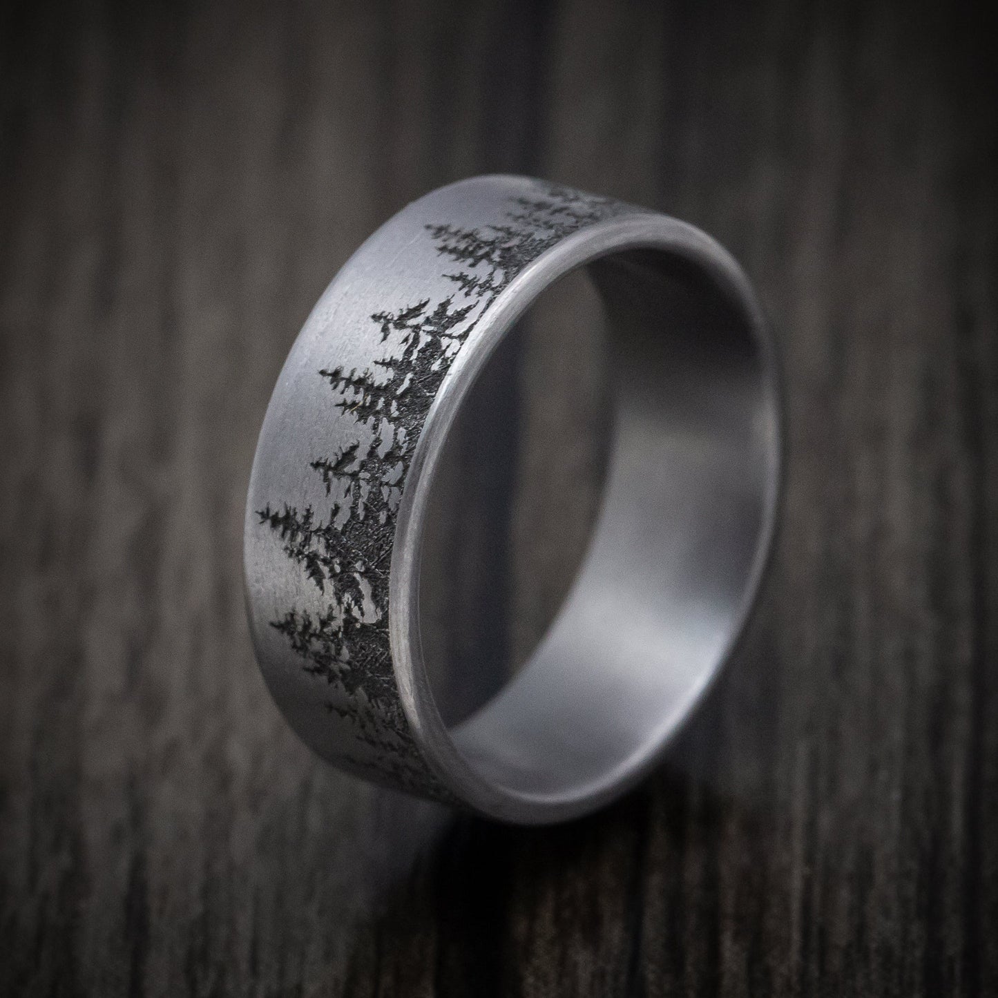 Tantalum Men's Ring with Spruce Pine Tree Design Pattern