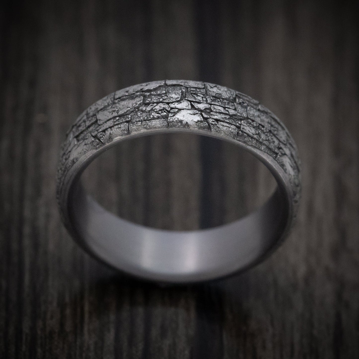 Tantalum Men's Ring with Stone Wall Texture Design