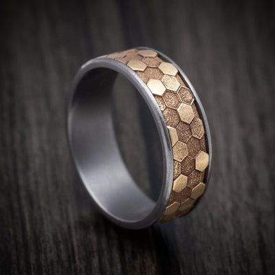 Tantalum Men's Ring with 14K Gold Honeycomb Design Inlay