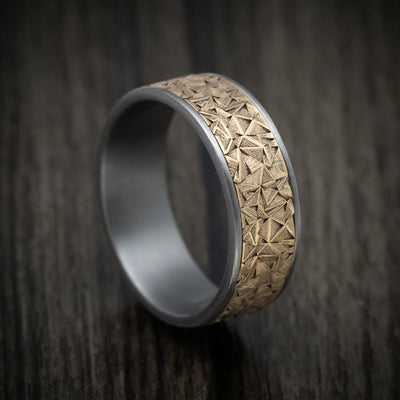 Tantalum Men's Ring with 14K Gold Geometric Texture Inlay