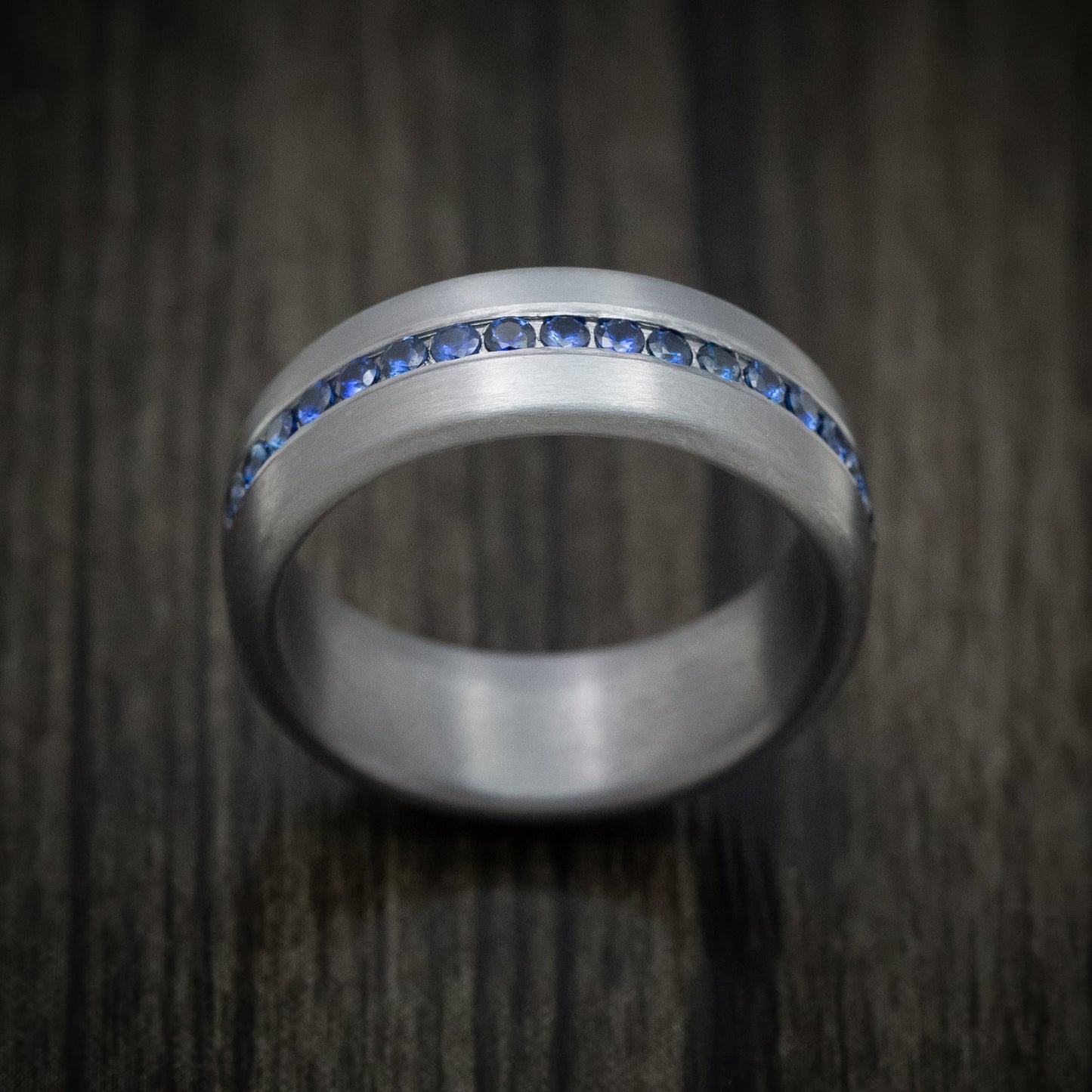 Tantalum Band With Satin Finish And Sapphires Custom Made Men's Ring