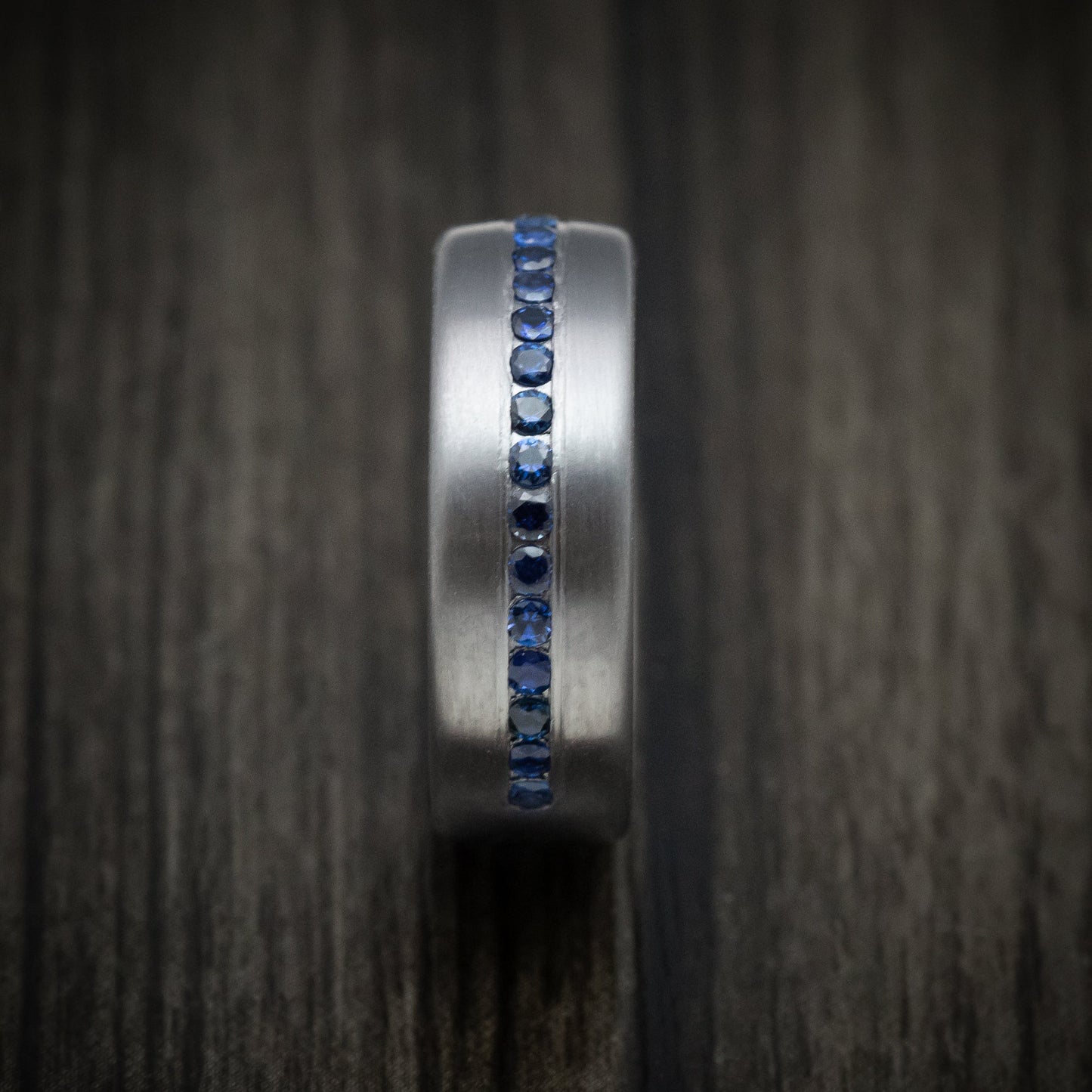 Tantalum Band With Satin Finish And Sapphires Custom Made Men's Ring