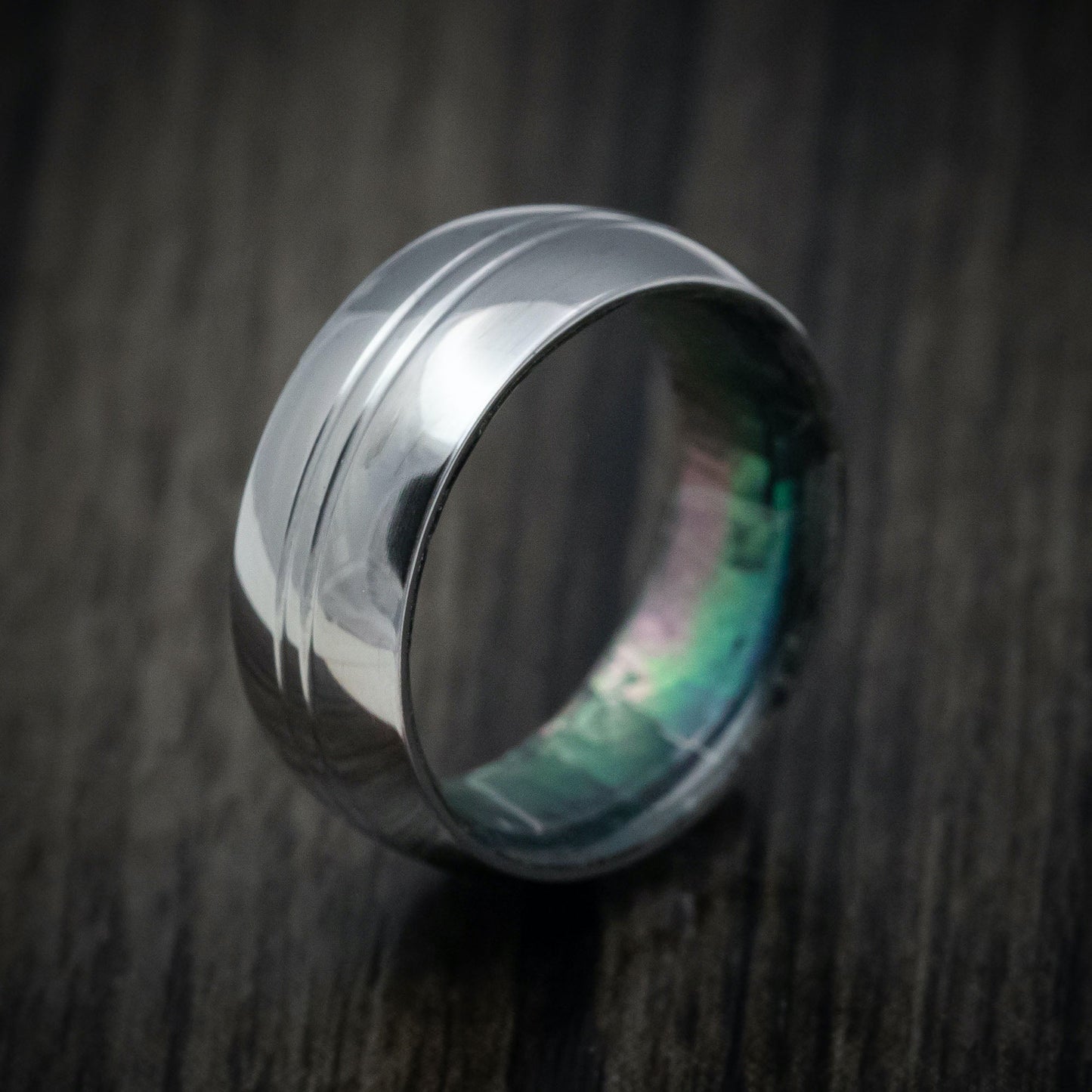 Tantalum and Black Mother of Pearl Sleeve Men's Ring Custom Made Band