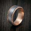 14K Gold Men's Ring with Stone Wall Texture and Tantalum Inlay