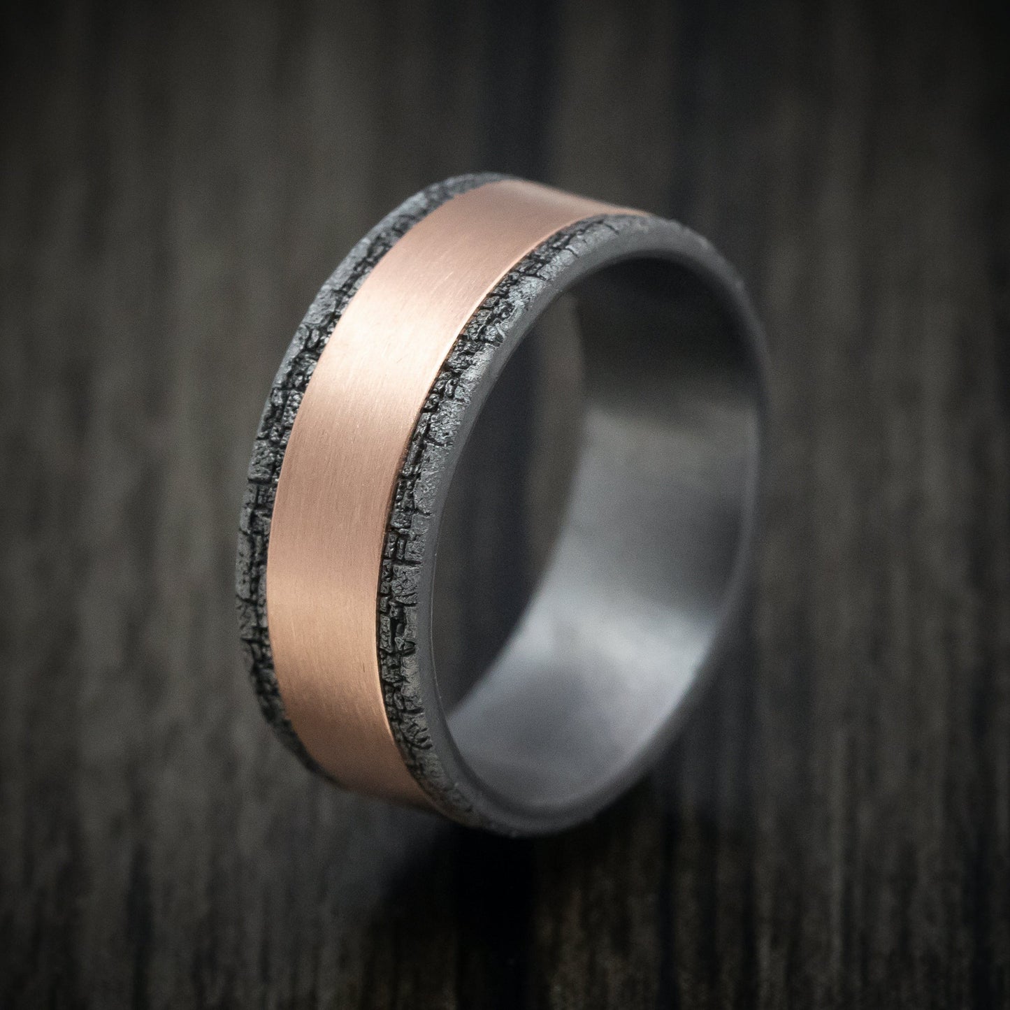 Tantalum Men's Ring with Stone Wall Texture and 14K Gold Inlay