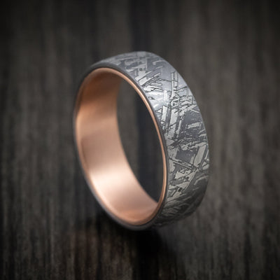 Tantalum Ring with Faux-Meteorite Pattern and 14K Gold Sleeve Mens Band