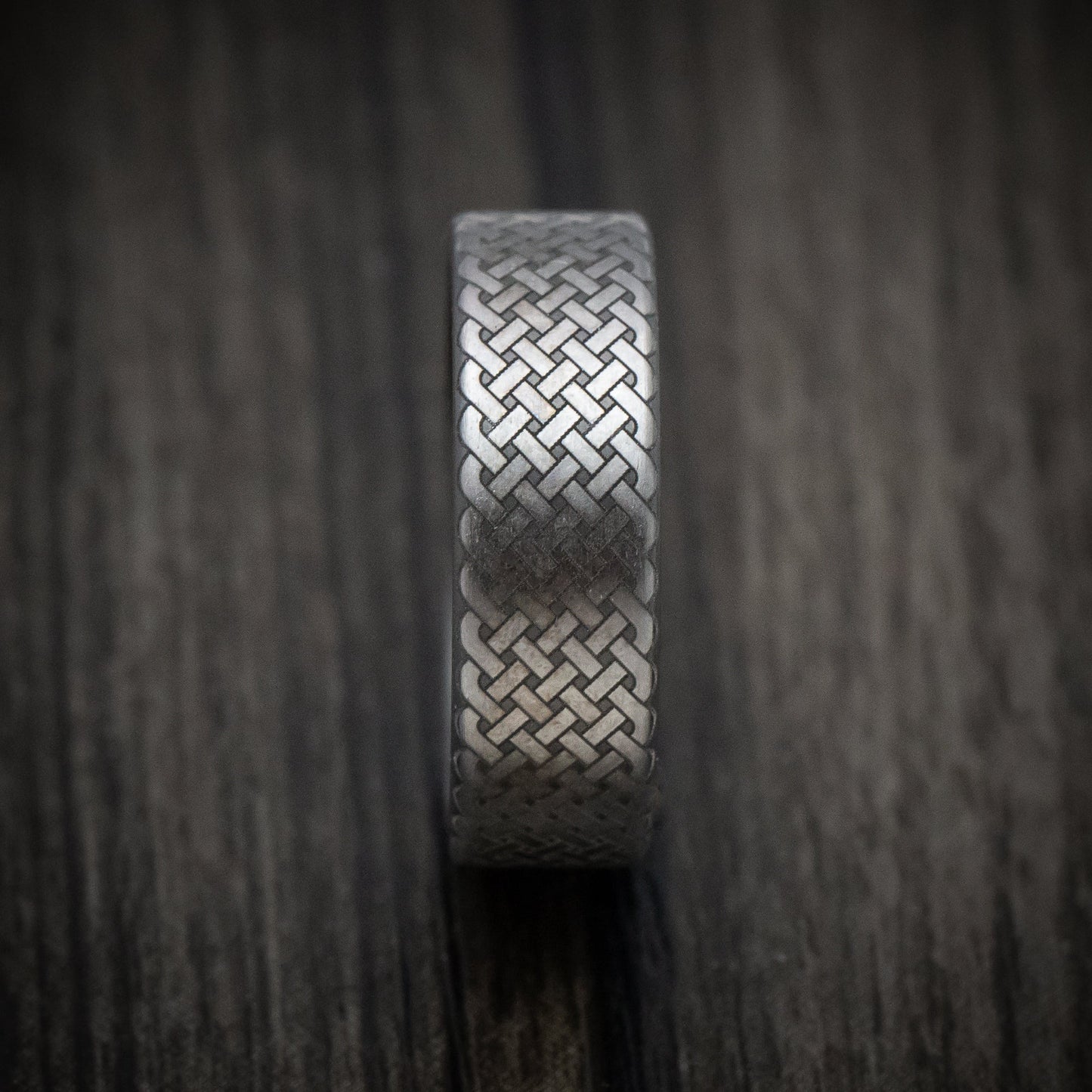 Darkened Tantalum Men's Ring with Celtic Knot Pattern Custom Band