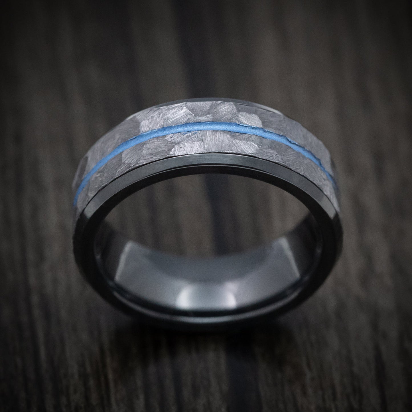 Black Titanium Men's Ring with Tantalum and Cerakote Inlays Custom Made Band