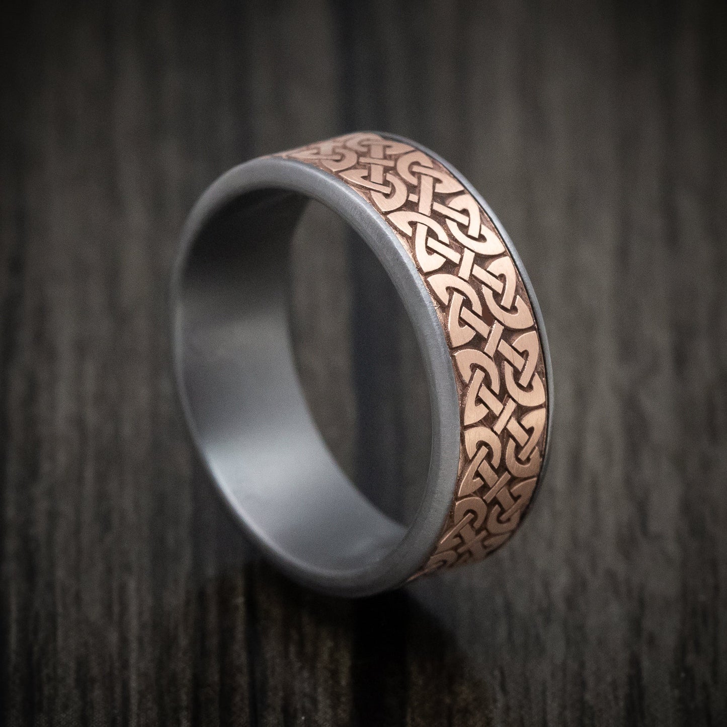 Tantalum Men's Ring With 14K Gold Celtic Knot Pattern Inlay