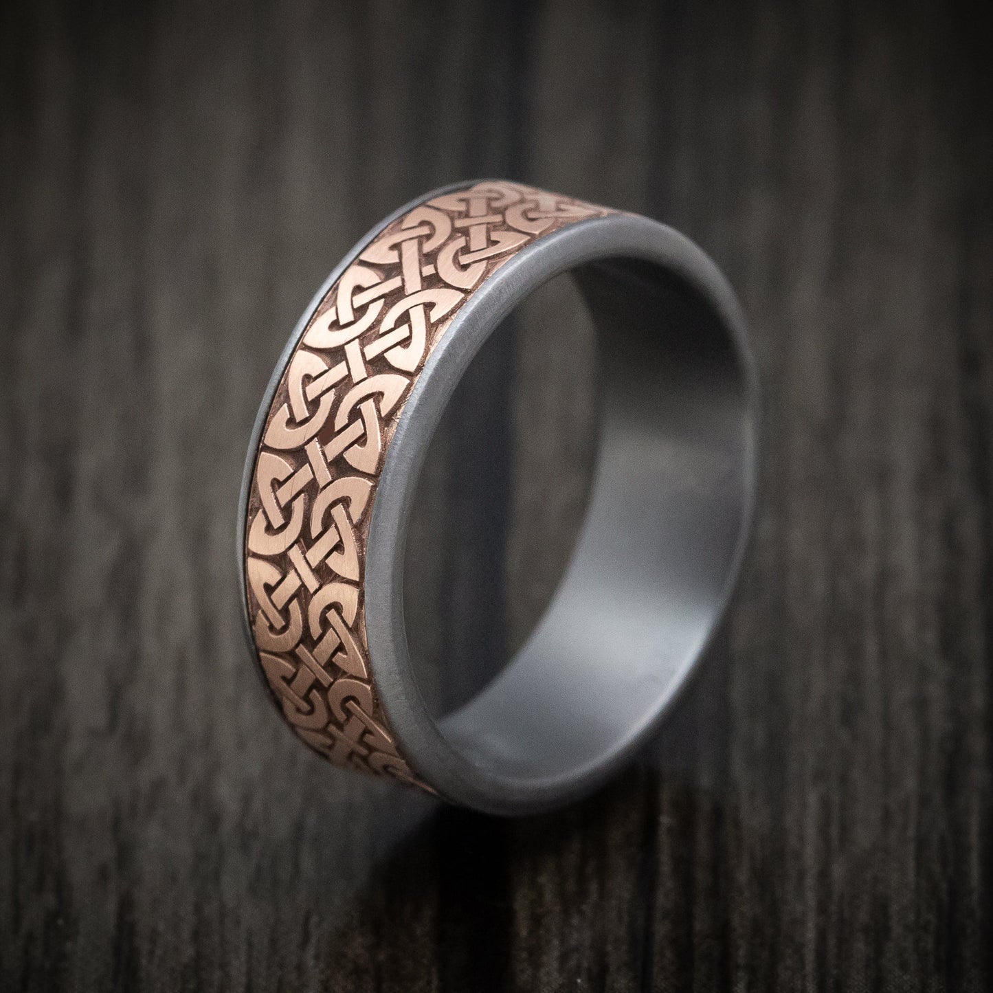 Tantalum Men's Ring With 14K Gold Celtic Knot Pattern Inlay