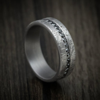 Tantalum Men's Ring With Faux-Meteorite Pattern and Black Diamonds Custom Band