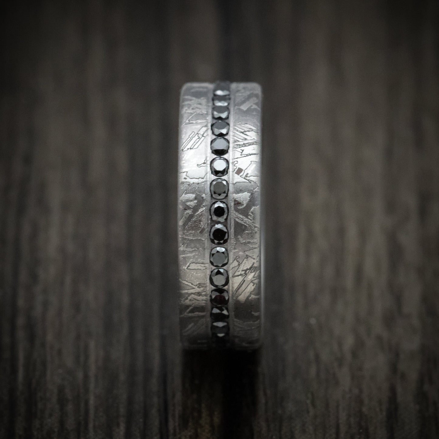 Tantalum Men's Ring With Faux-Meteorite Pattern and Black Diamonds Custom Band