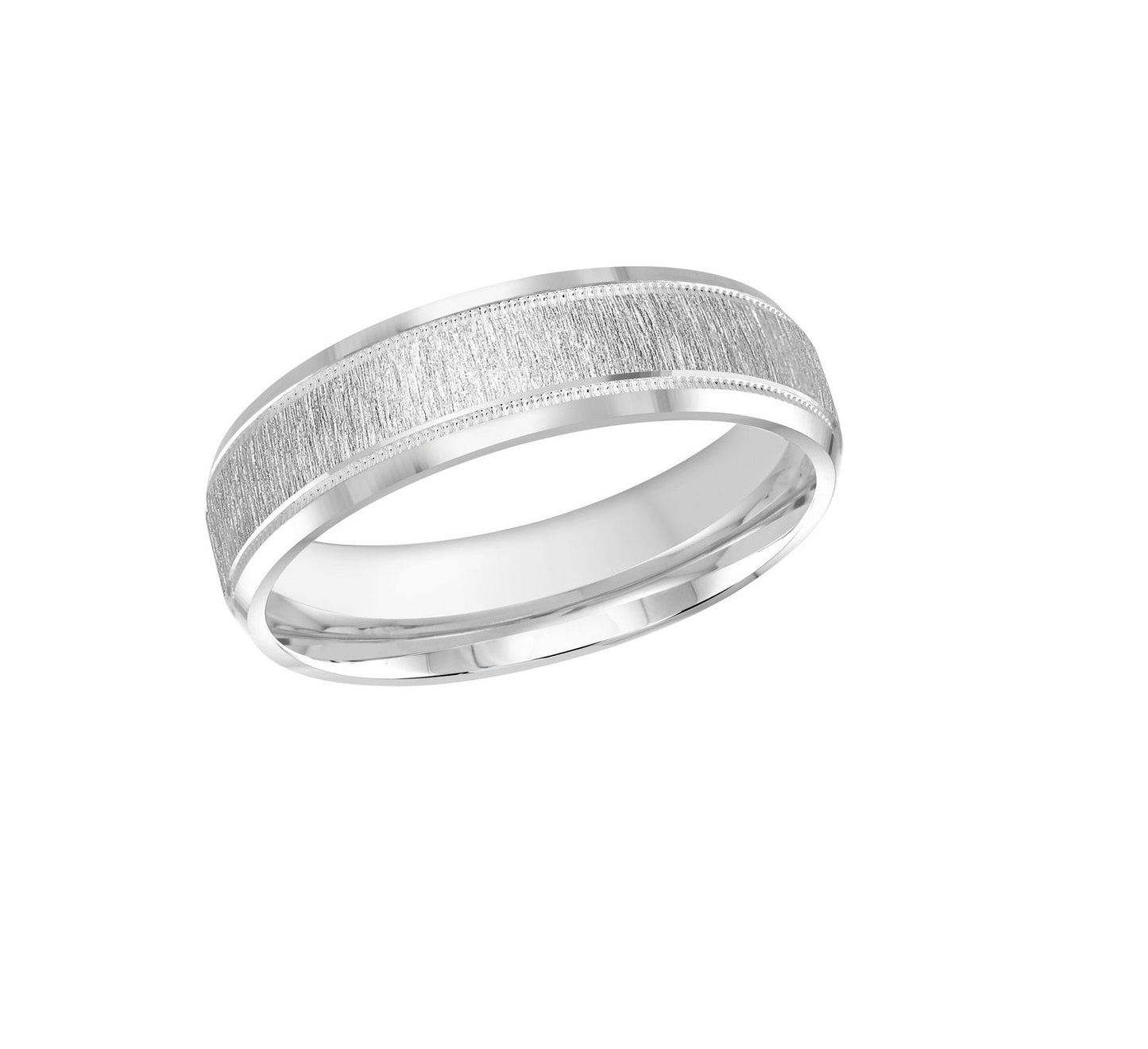 10kt White Gold 6mm Wedding Band With Milgrain Details