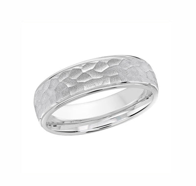 10kt White Gold Hammered Finish Men's Wedding Band