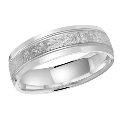 10kt White Gold 6mm Scratched Detailed Center Men's Wedding Band