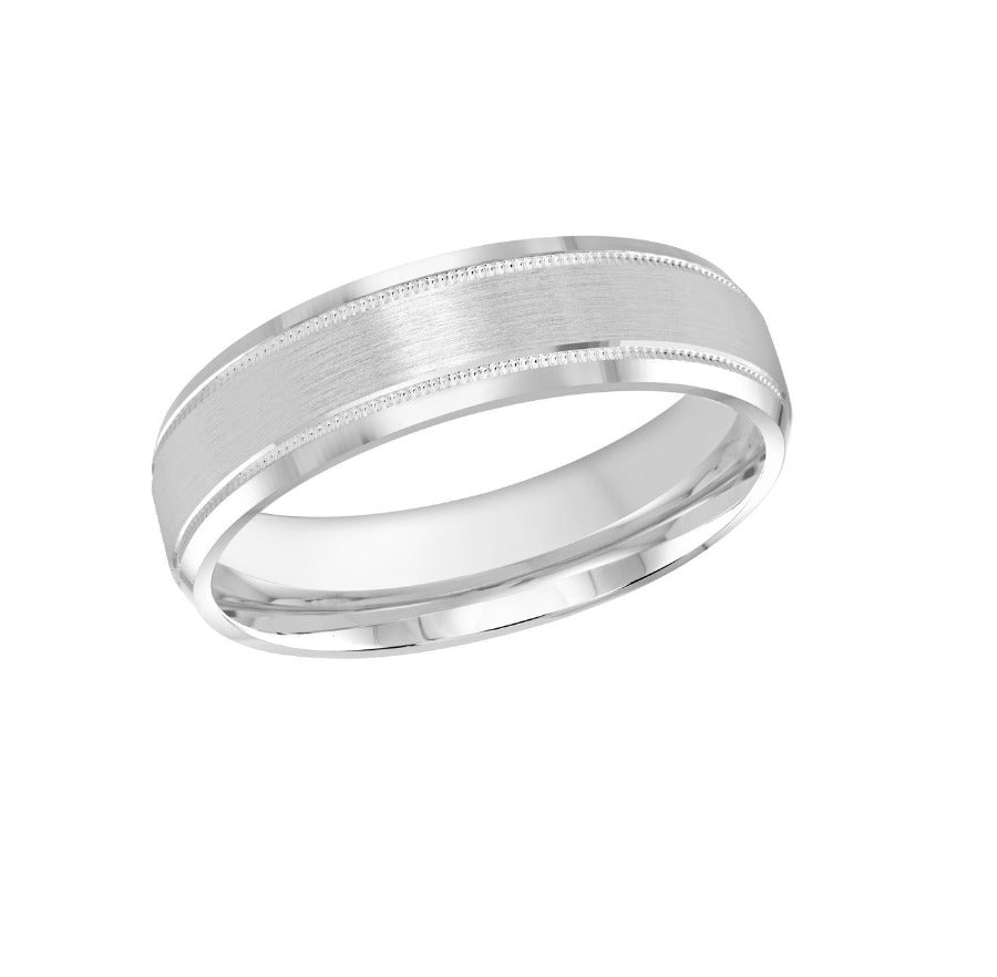 10kt White Gold 6mm Wedding Band With Milgrain Details