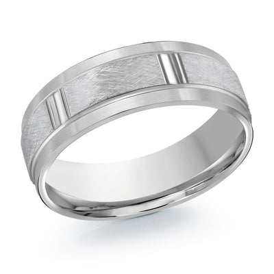 10kt White Gold Scratched Detailed Brick Detailed Wedding Band