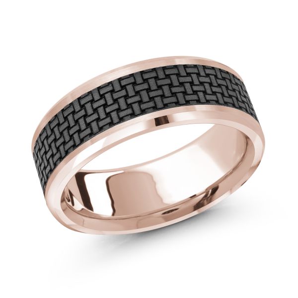 Malo 14K Carbon Fiber and Rose Gold Men's Wedding Band 8mm MRDA-043-8W