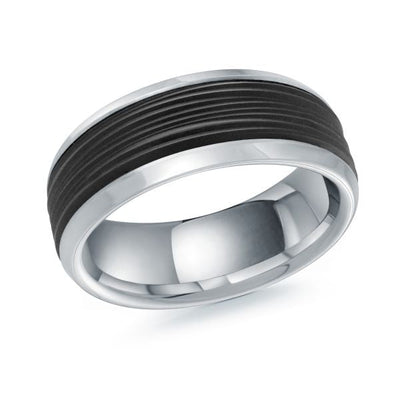 Malo 14K Carbon Fiber and White Gold Men's Wedding Band 8mm MRDA-126-8W