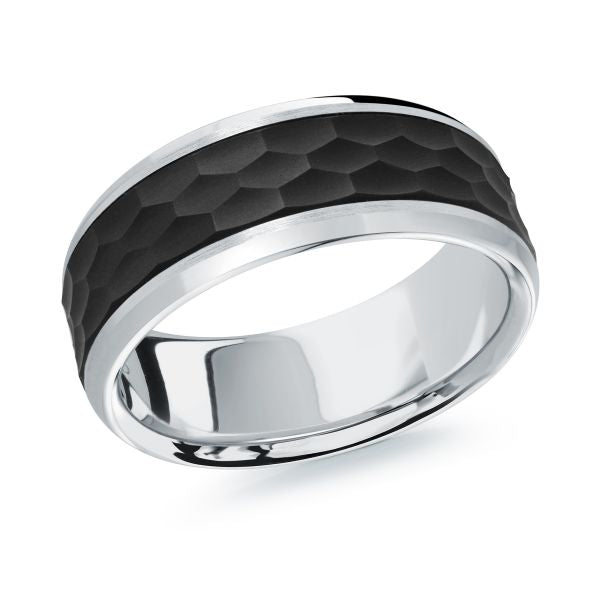 Malo 14K Carbon Fiber and White Gold Men's Wedding Band 8mm MRDA-129-8W