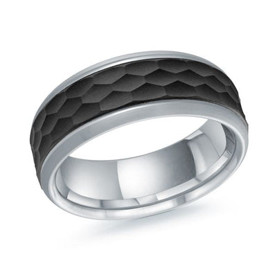 Malo 14K Carbon Fiber and White Gold Men's Wedding Band 8mm MRDA-130-8W