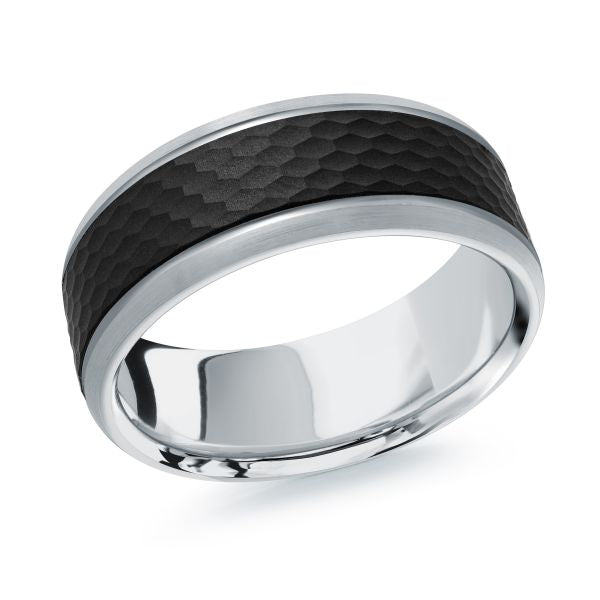 Malo 14K Carbon Fiber and White Gold Men's Wedding Band 8mm MRDA-131-8W