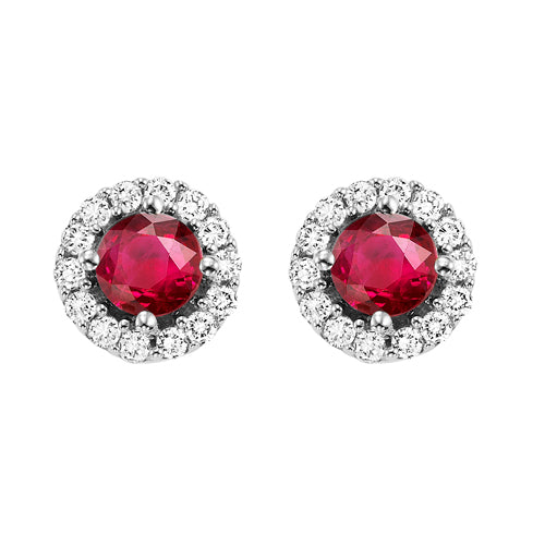 14Kt White Gold Diamond 1/8Ctw & Ruby 3/8Ctw Earring