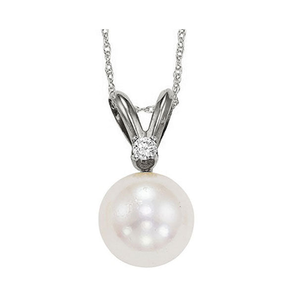 14Kt White Gold Diamond 1/50Ctw & Pearl Pendant