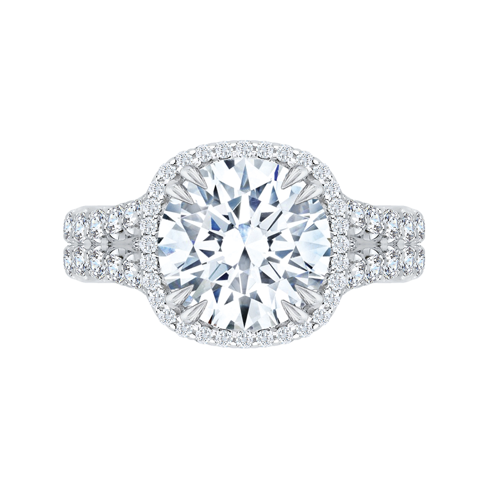 Split Shank Diamond Split Shank Halo Engagement Ring in 18K White Gold (Semi-Mount)