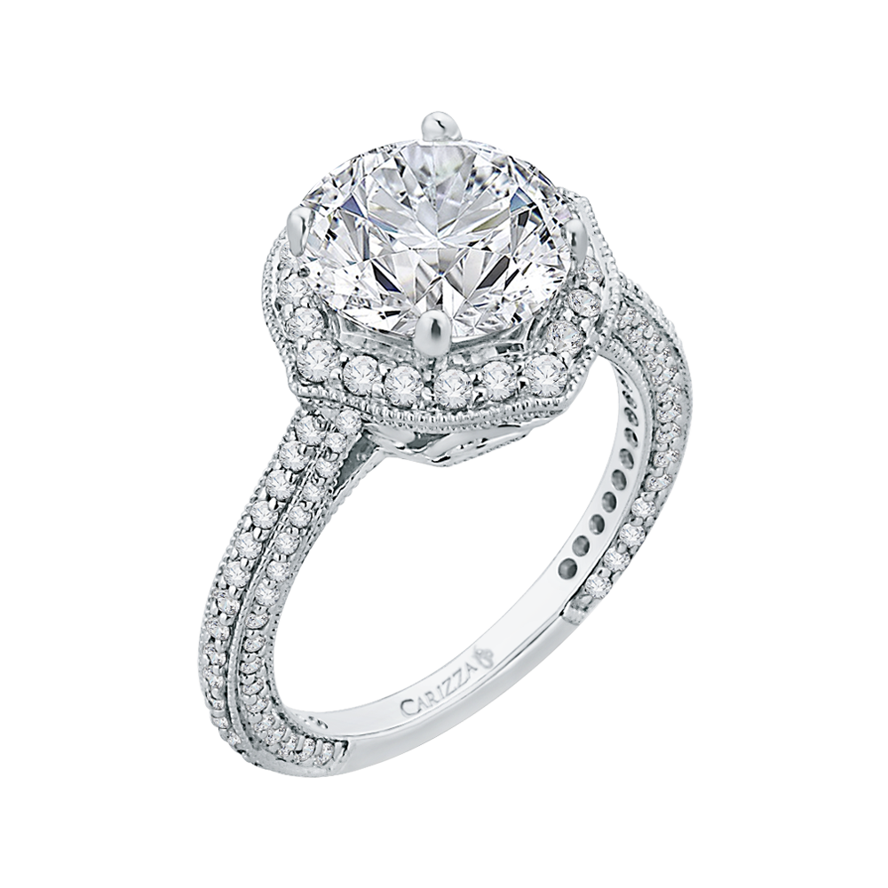 Diamond Halo Engagement Ring with in 18K White Gold (Semi-Mount)