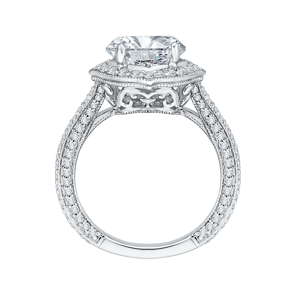 Diamond Halo Engagement Ring with in 18K White Gold (Semi-Mount)