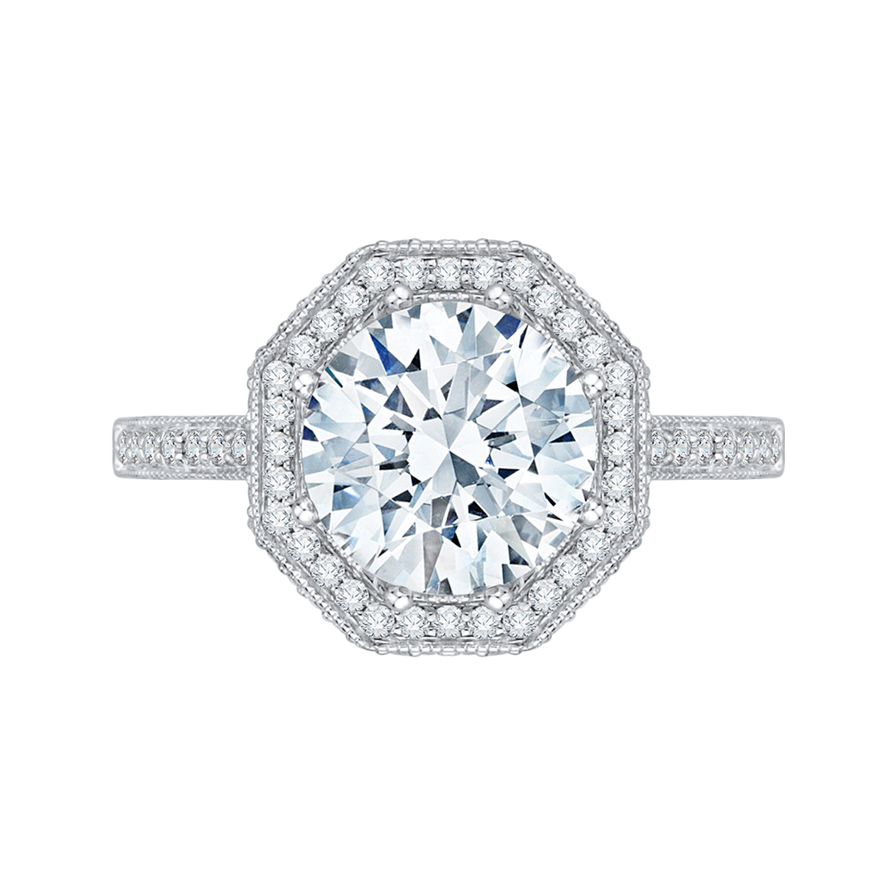 Diamond Octagon Shape Halo Engagement Ring in 18K White Gold (Semi-Mount)