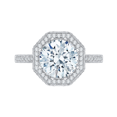 Diamond Octagon Shape Halo Engagement Ring in 18K White Gold (Semi-Mount)