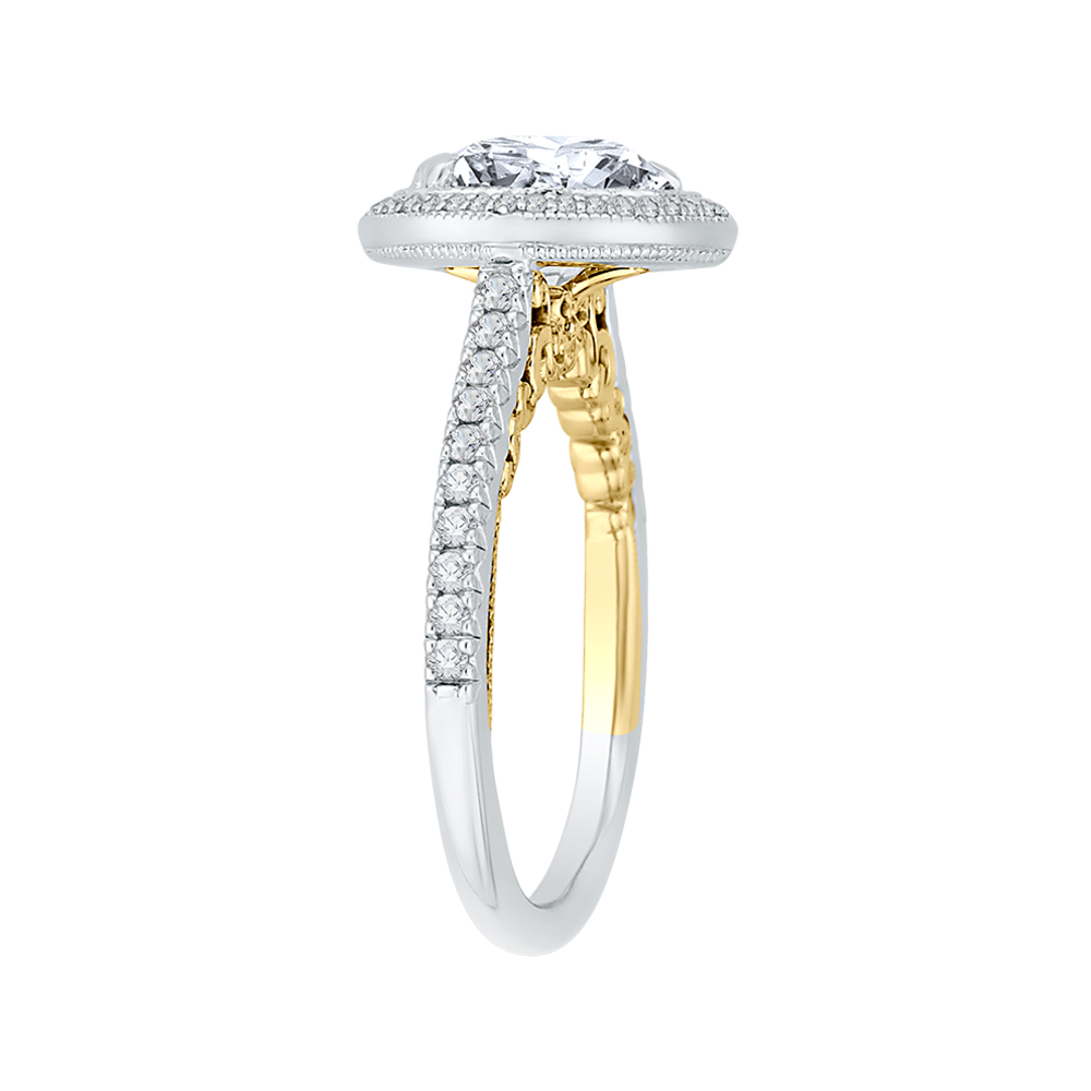 Double Halo Diamond Engagement Ring in 18K Two-Tone Gold (Semi-Mount)