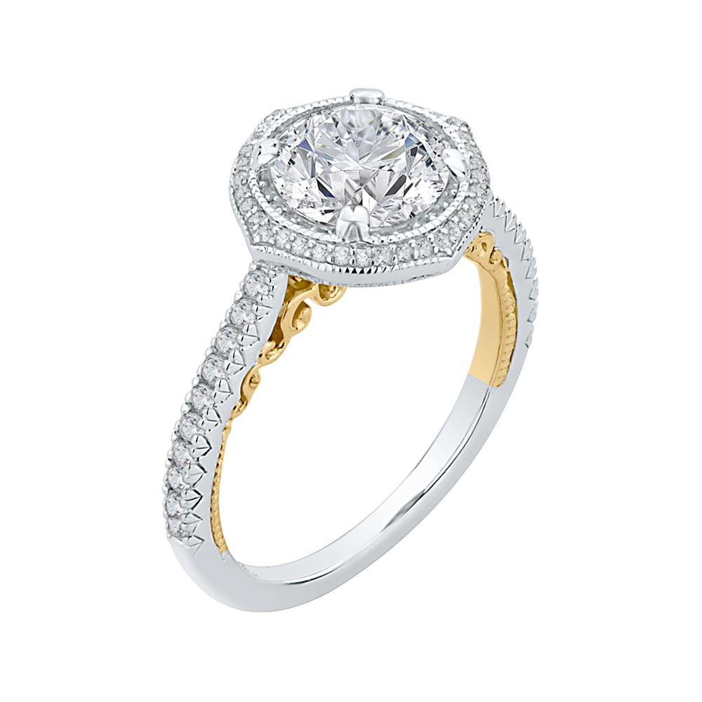 Double Halo Diamond Engagement Ring in 18K Two-Tone Gold (Semi-Mount)