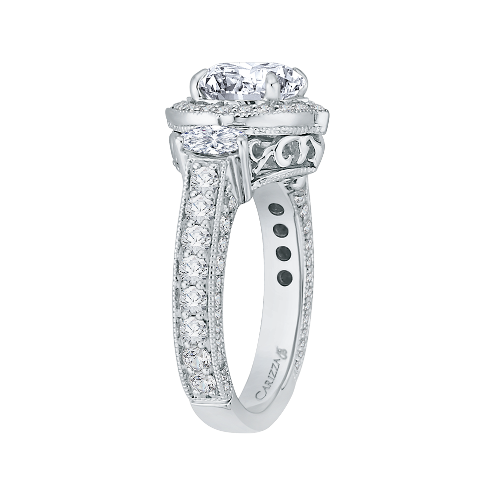 Diamond Halo Engagement Ring in 18K White Gold (Semi-Mount)