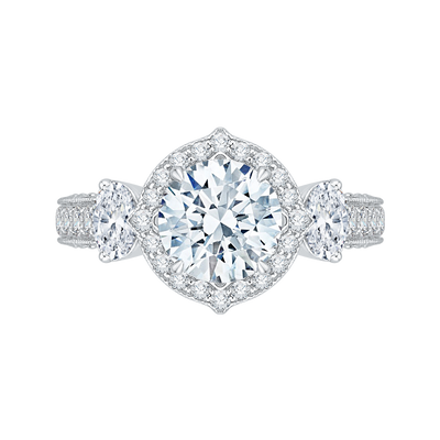 Diamond Halo Engagement Ring in 18K White Gold (Semi-Mount)