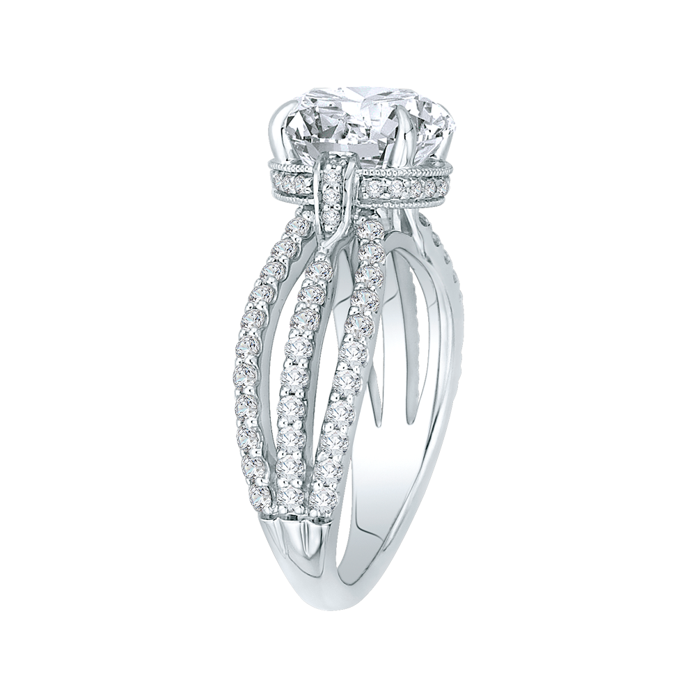 Split Shank Round Diamond Engagement Ring in 18K White Gold (Semi-Mount)