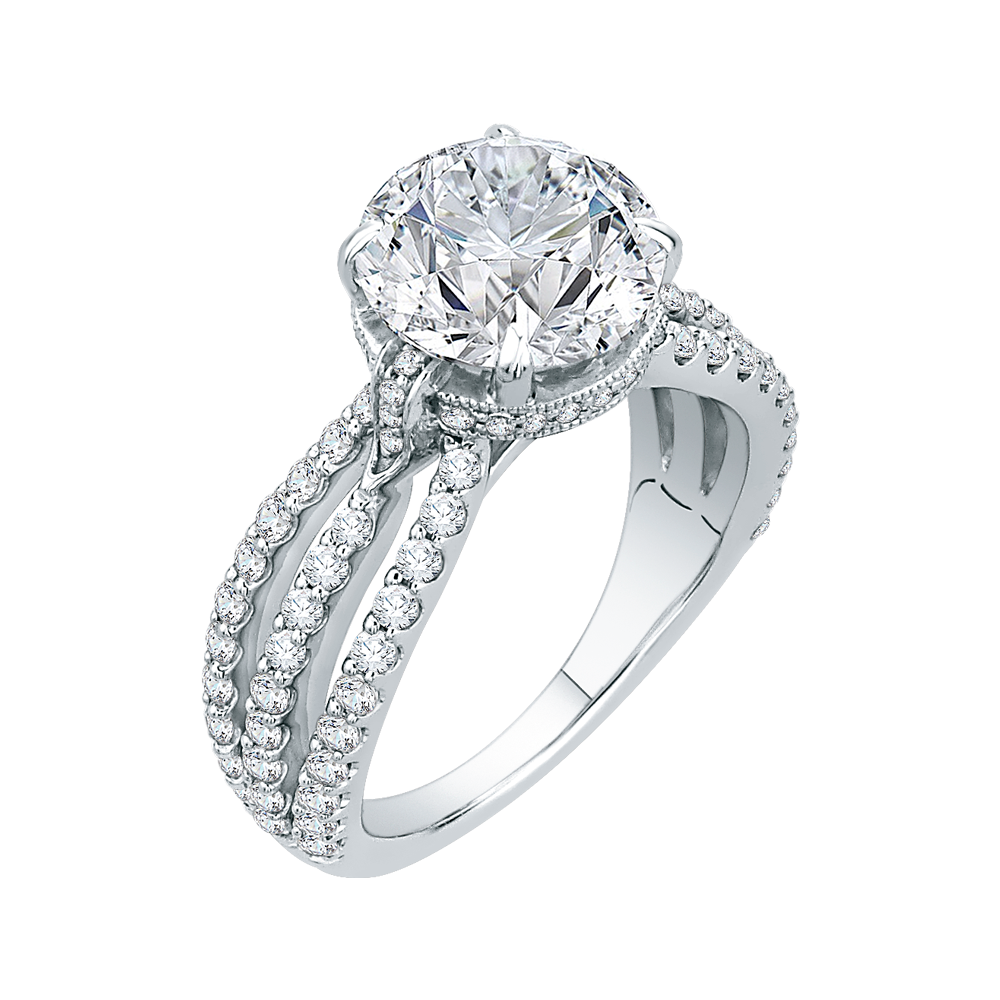 Split Shank Round Diamond Engagement Ring in 18K White Gold (Semi-Mount)