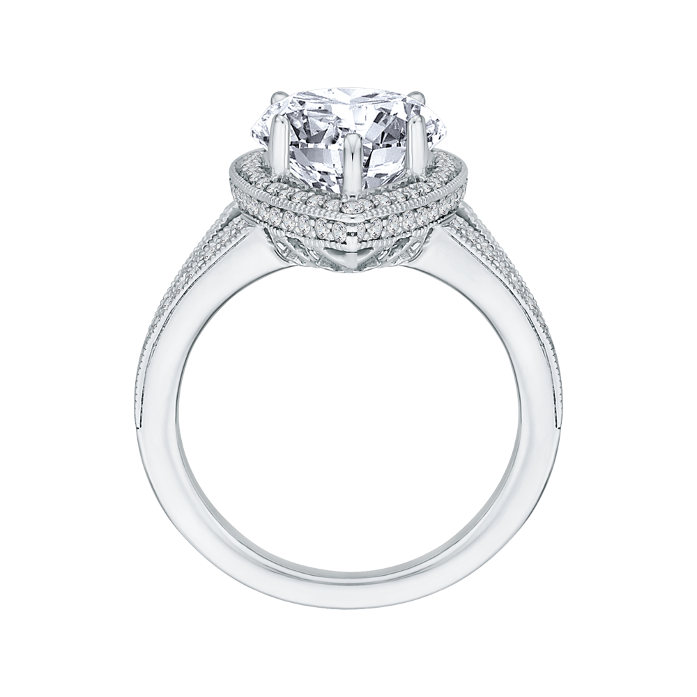 Split Shank Pear Cut Diamond Halo Engagement Ring in 18K White Gold (Semi-Mount)