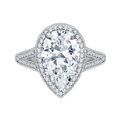 Split Shank Pear Cut Diamond Halo Engagement Ring in 18K White Gold (Semi-Mount)