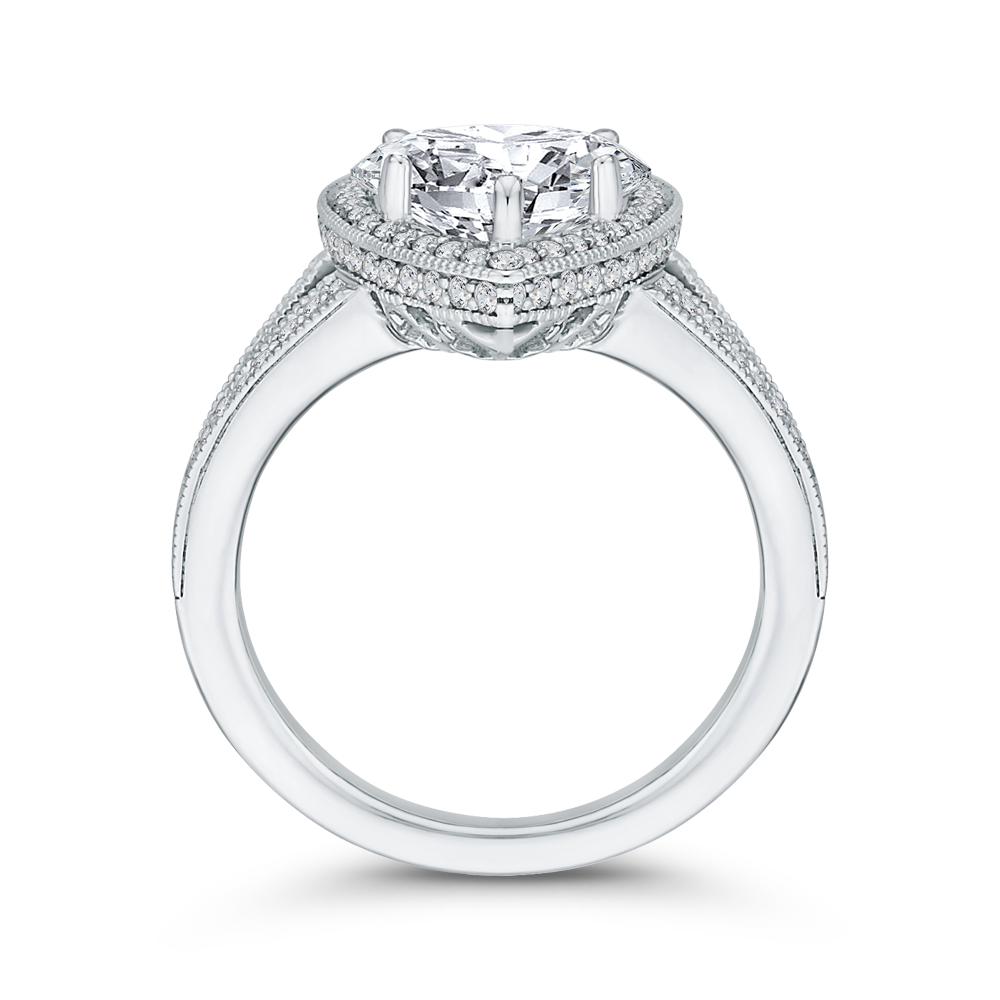 Split Shank Pear Cut Diamond Halo Engagement Ring in 18K White Gold (Semi-Mount)