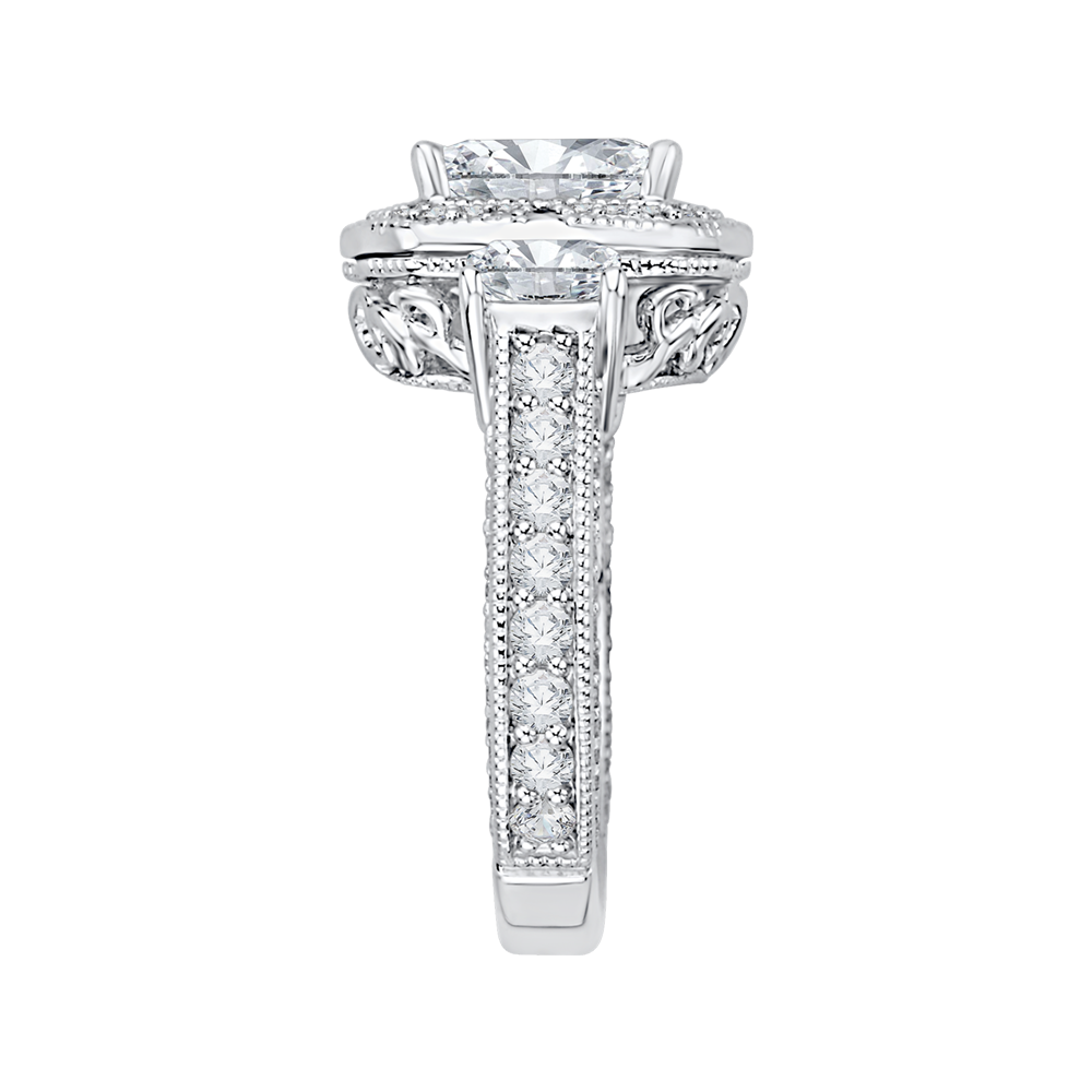 Emerald Cut Diamond Halo Bridal Ring in 18K White Gold (Semi-Mount)