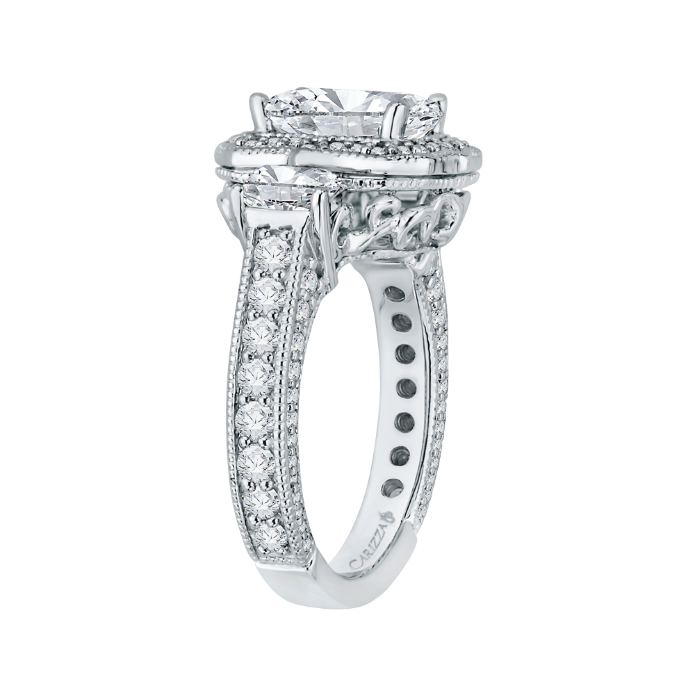 Emerald Cut Diamond Halo Bridal Ring in 18K White Gold (Semi-Mount)