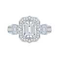 Emerald Cut Diamond Halo Bridal Ring in 18K White Gold (Semi-Mount)