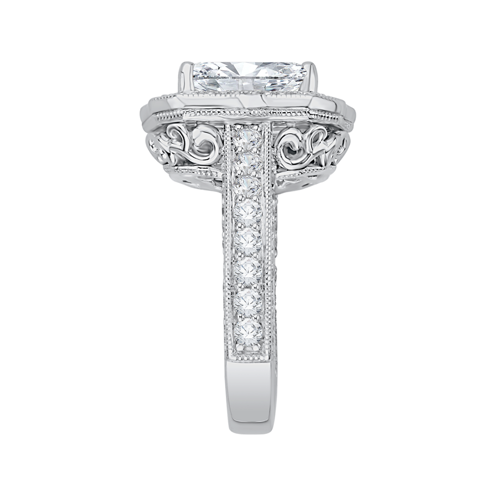 Emerald Cut Diamond Halo Bridal Engagement Ring in 18K White Gold (Semi-Mount)