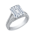 Split Shank Emerald Cut Diamond Engagement Ring in 18K White Gold (Semi-Mount)