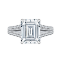 Split Shank Emerald Cut Diamond Engagement Ring in 18K White Gold (Semi-Mount)