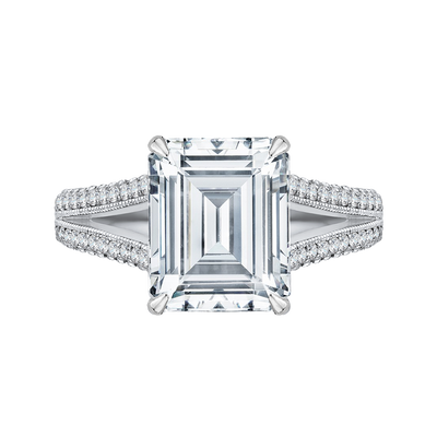 Split Shank Emerald Cut Diamond Engagement Ring in 18K White Gold (Semi-Mount)