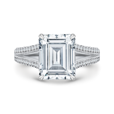 Split Shank Emerald Cut Diamond Bridal Engagement Ring in 18K White Gold (Semi-Mount)